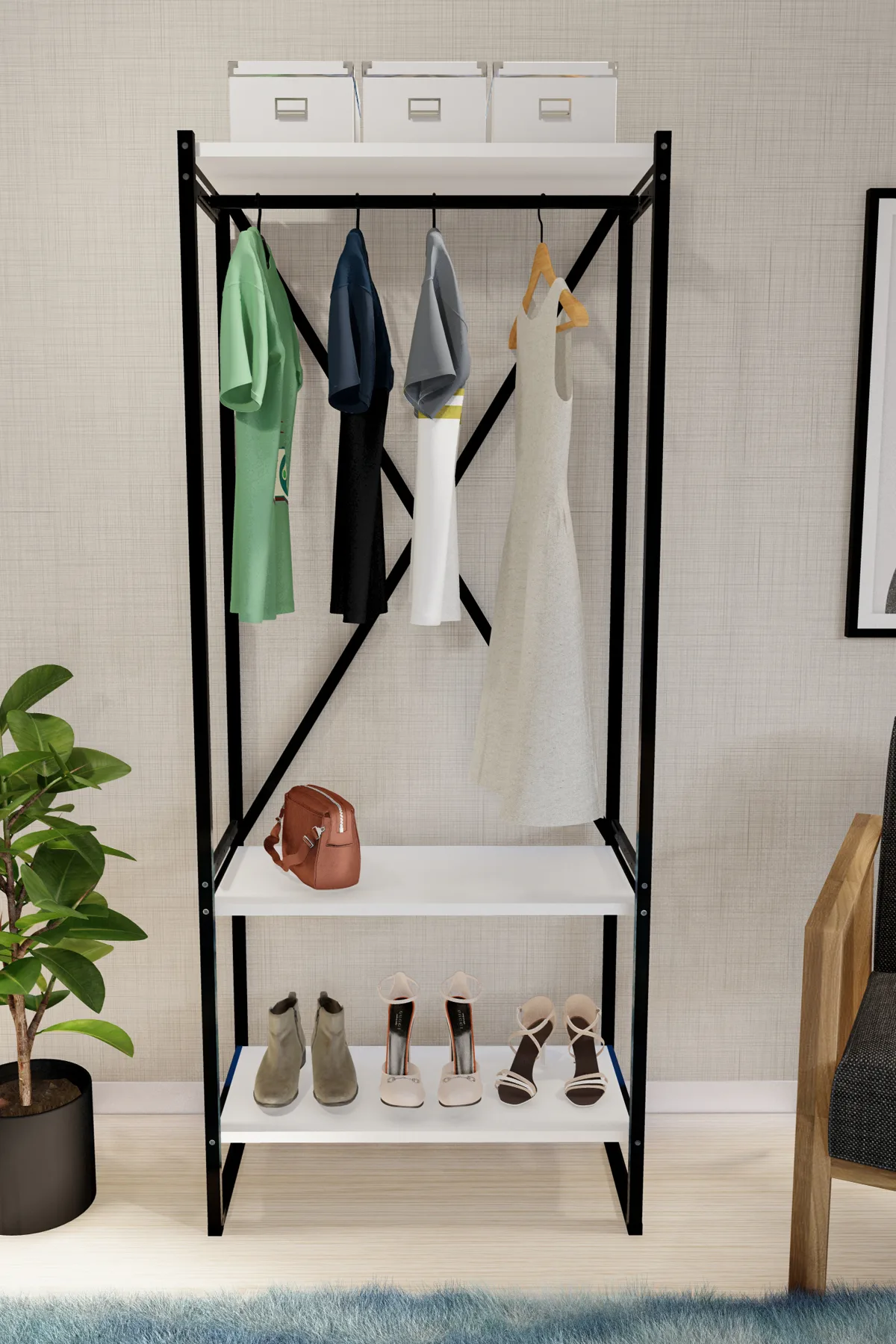 Mobilje METAL COAT STAND Shoerack - WHITE