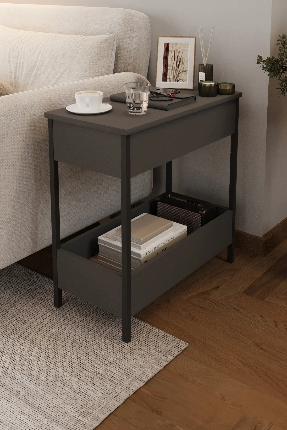Mobilje METAL SIDE TABLE - Anthracite