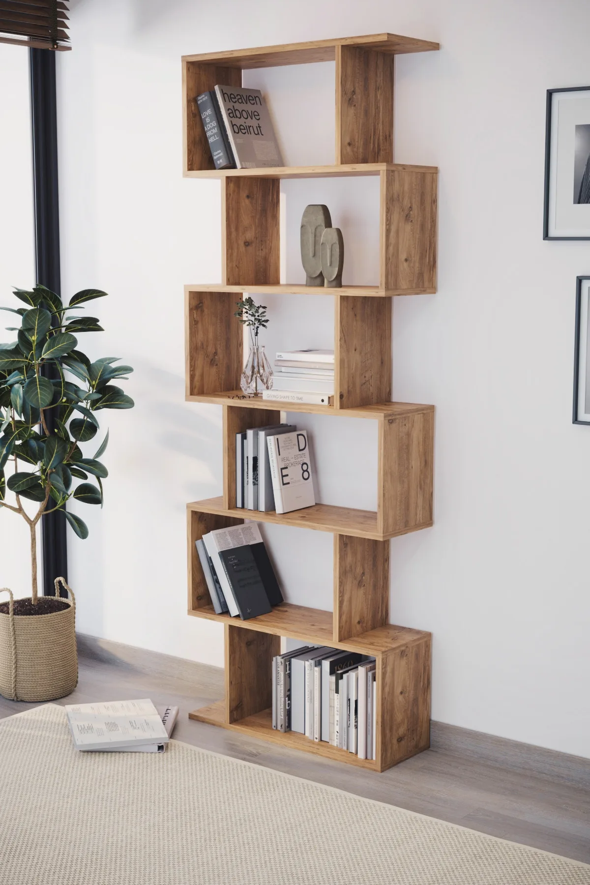 Mobilje Zigzag Bookshelf WITH 6 Shelves - PINE