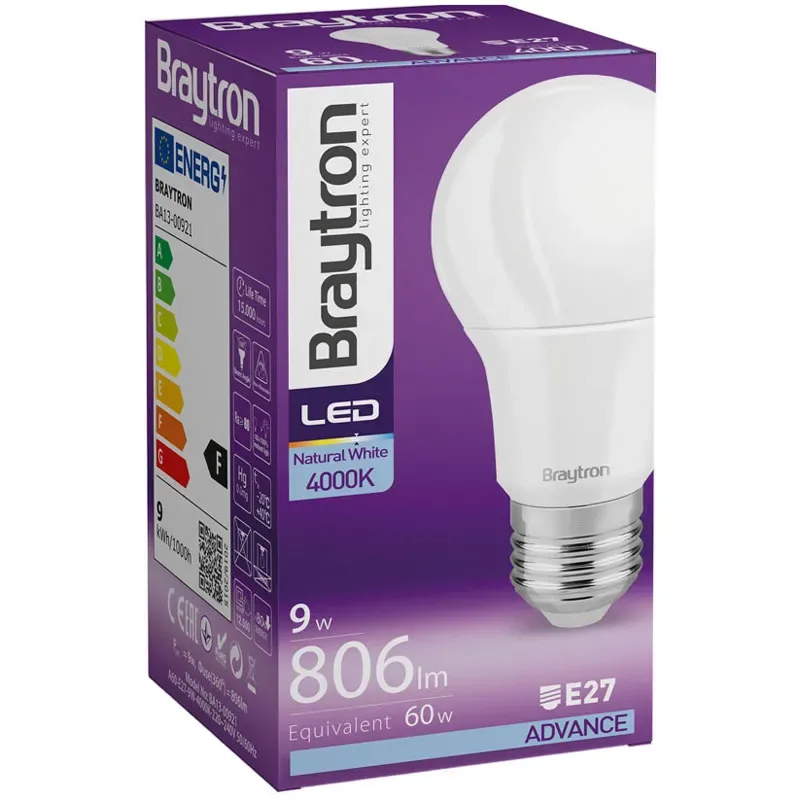 Llambe LED, Braytron, A60 E27 4000K 8W/50W 560LM