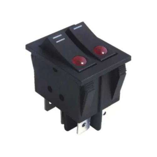 Rocker Switch FLAT SIZE, WITH 2 Separate Rockers, 0-1 2NO 15Α/250V, Illuminated BLACK
