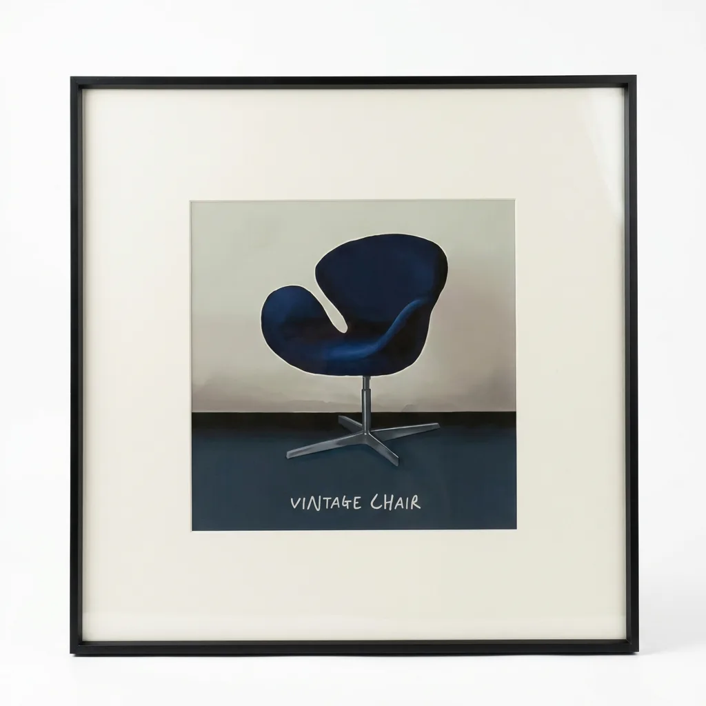 Pikture me Kornizë “Vintage Chair” në Blu – Dekor Murale Moderne