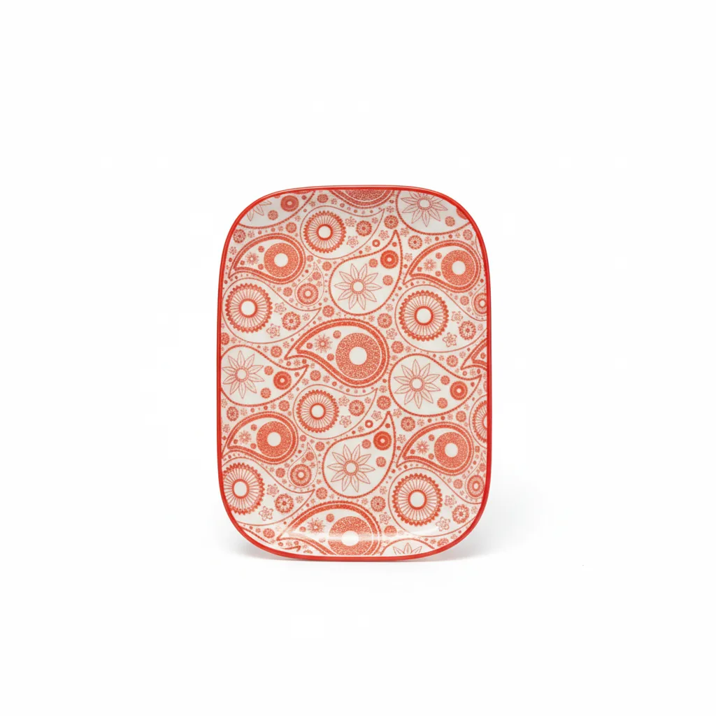 Pjate e embelsire / 15cm / Bardhe - Kuqe / Porcelan / Katror