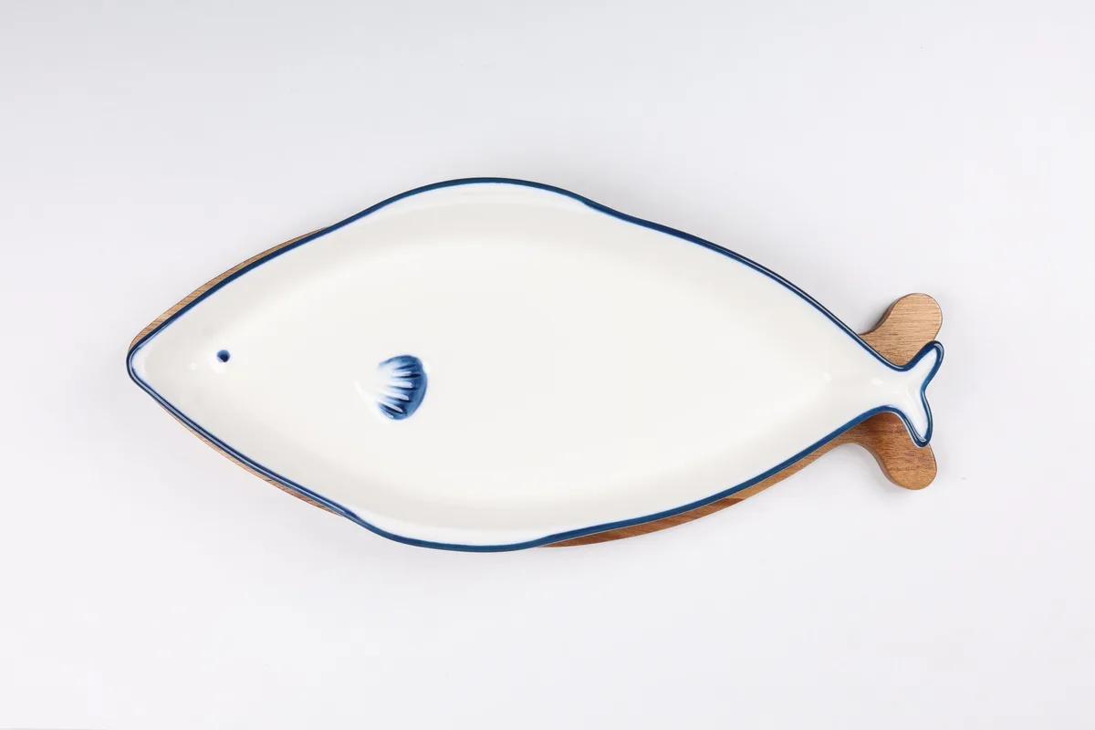 Pjate Servirje Forme Peshk dhe Mbajtese Bamboo / 32.8*15.2*3.4cm / Porcelan