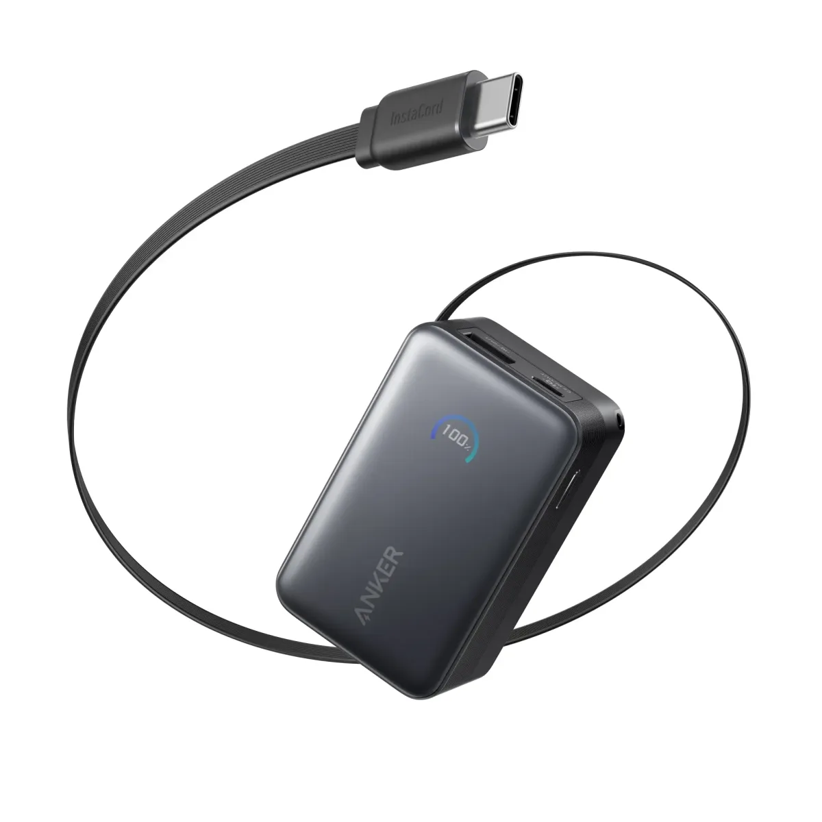 Power Bank Anker Nano (10K, 45W, Built-In Retractable USB-C Cable) crni