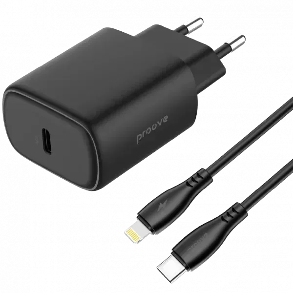 Proove Karikues Silicone Power 2 20W (Type-C) me kabull Type-C ne Lightning Black