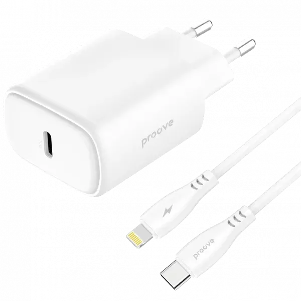Proove Karikues Silicone Power 2 20W (Type-C) me kabull Type-C ne Lightning White