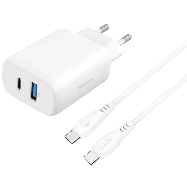Proove Karikues Silicone Power 2 30W (Type-C) me kabull Type-C ne Type-C White