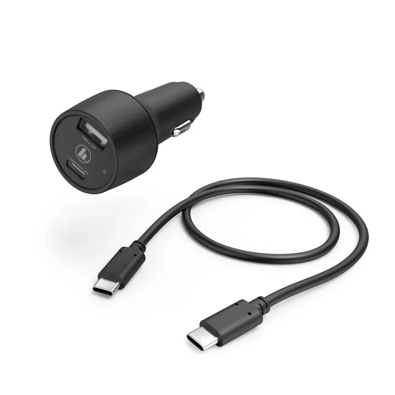 Punjac za auto set HAMA, USB - C, USB-A, 30W, crni