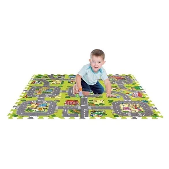 Puzzle dyshemej për fëmijë me rrugët e qytetit 31.5x31.5cm (9 copë)
