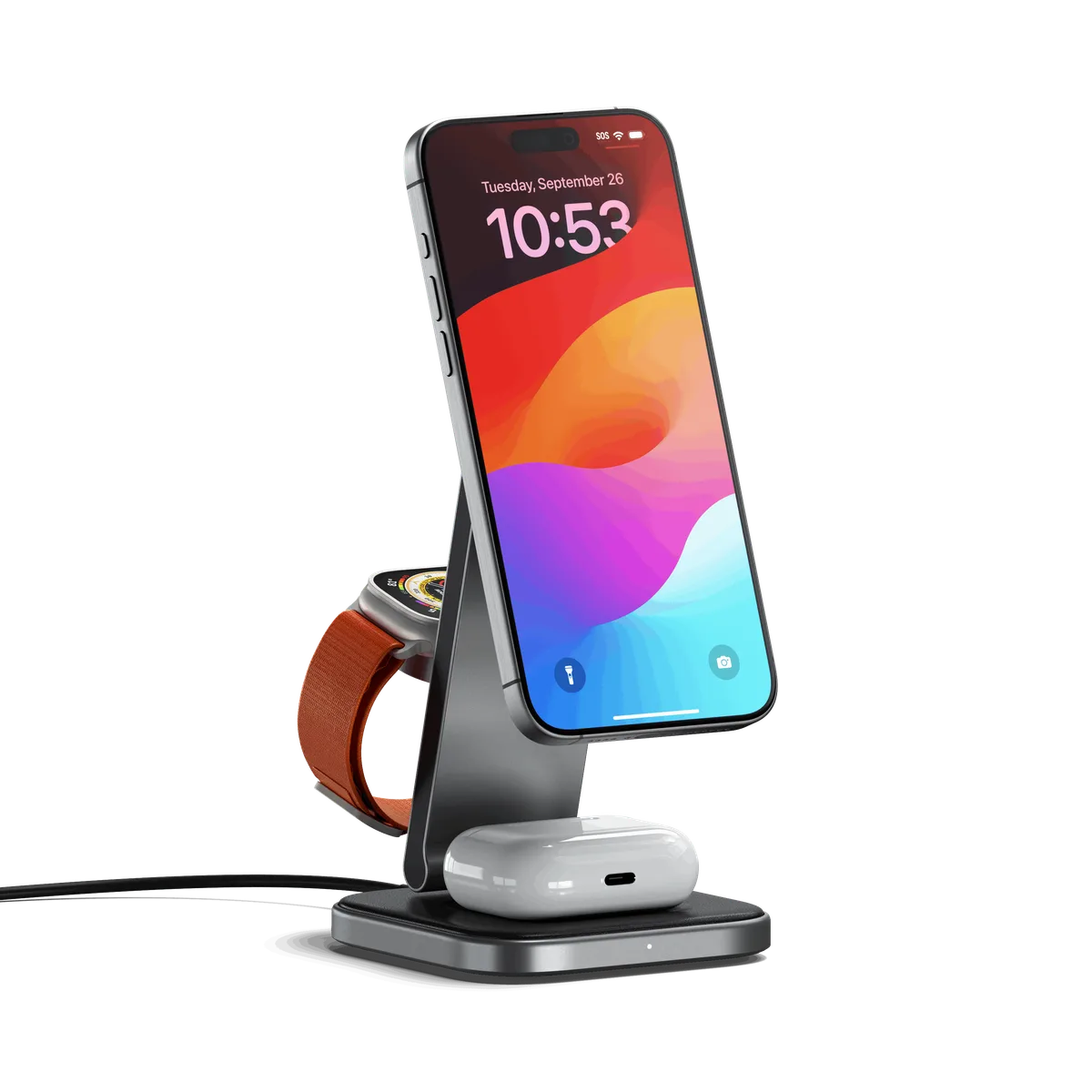 Satechi 3-in-1 Foldable Qi2 Wireless Charging Stand - Space Gray