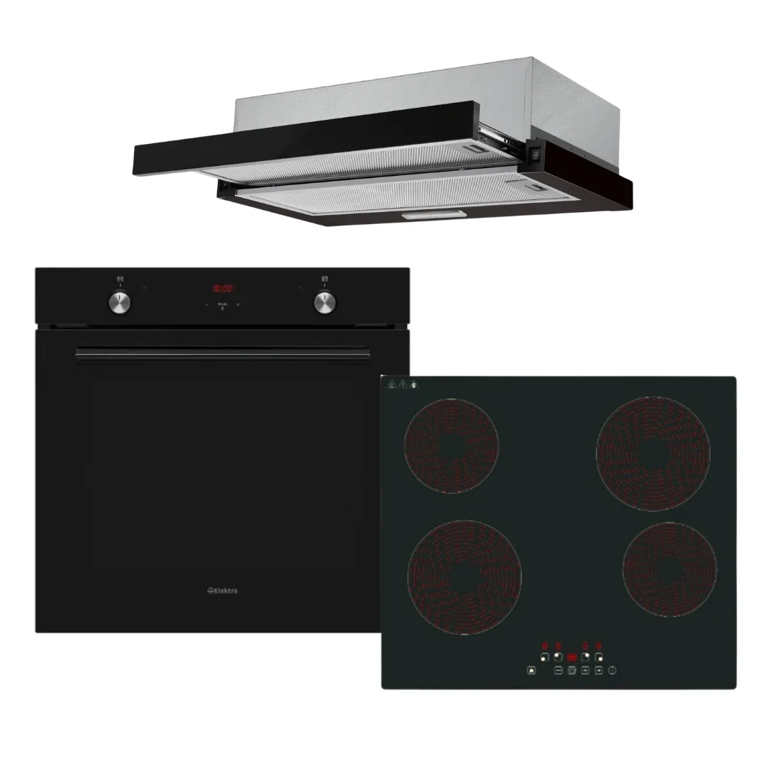 Set Furra Elektra 78L A Multifunksionale + Pianure Elektra 60cm Qeramike 4 Vatra + Aspirator Elektra 60cm Incasso