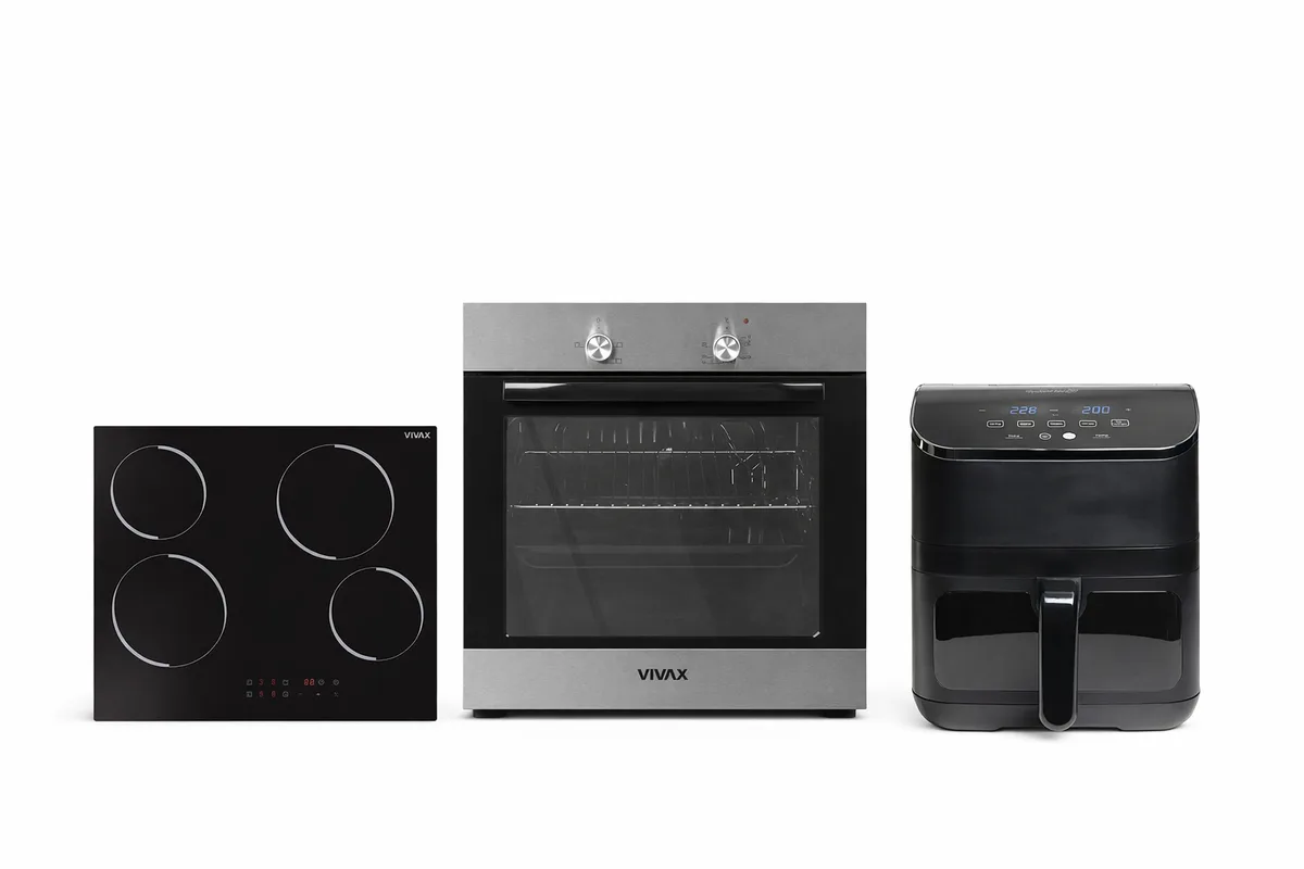 Set Furre & Pianurë Qeramike VIVAX BO-624MH X / BH-04MVC + Air Fryer VIVAX DFA-617DB 6L