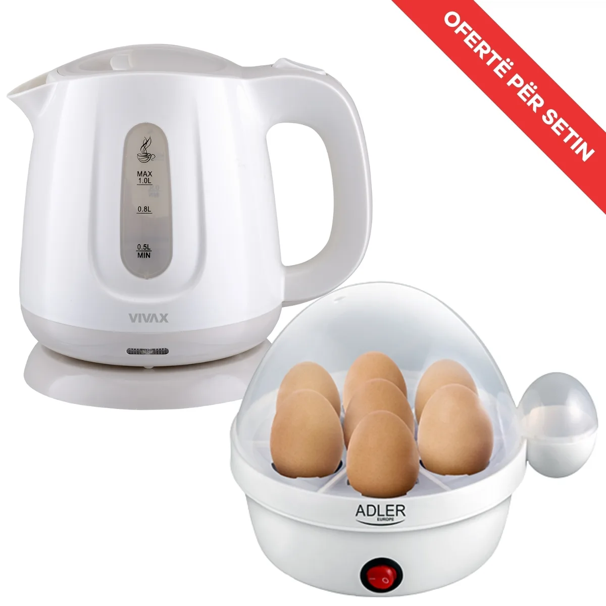 Set Ibrik Elektrik VIVAX WH-103WB 1.0L 1100W + Zierëse Vezësh ADLER AD 4459 450W
