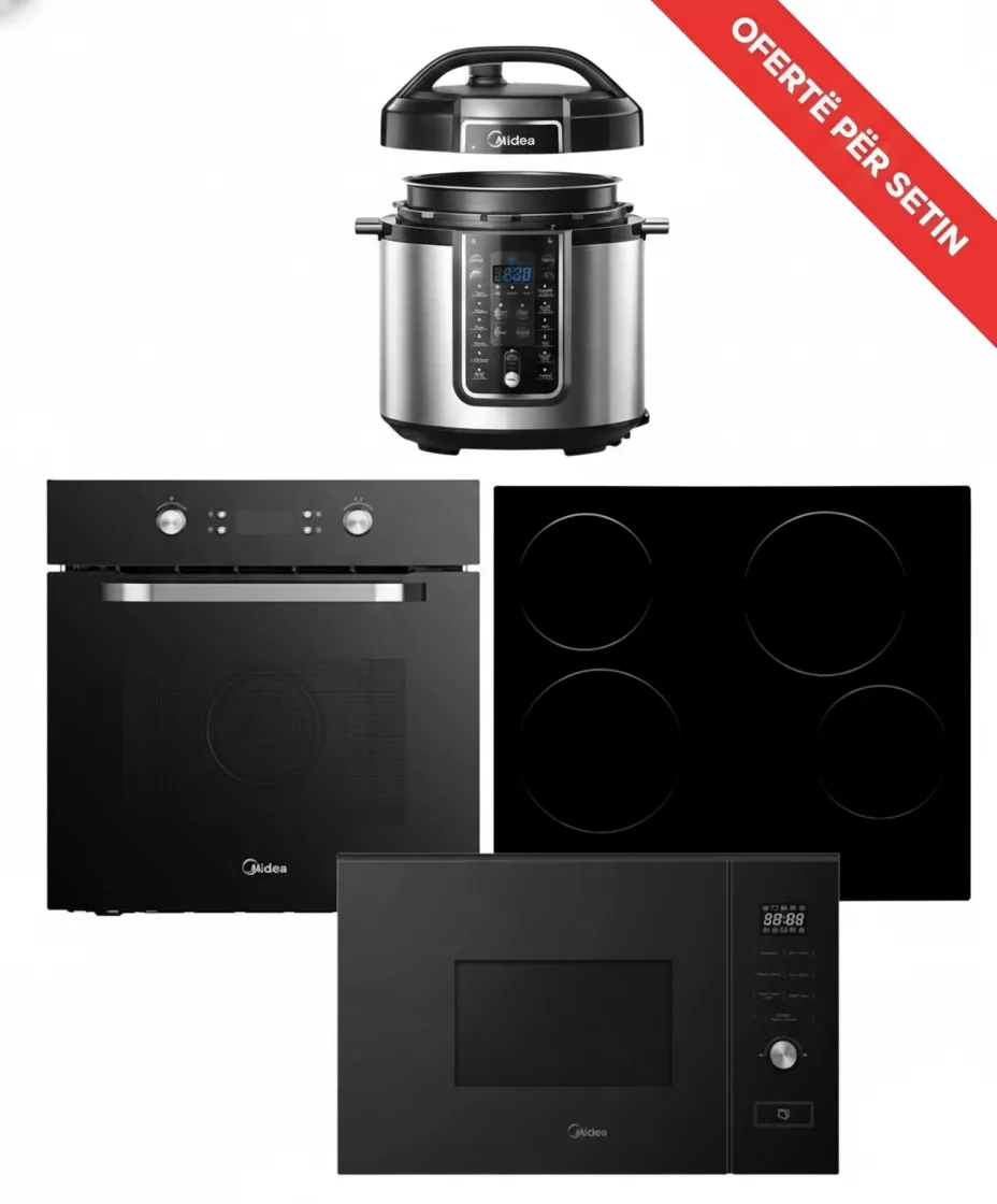 Set Inkaso MIDEA 60 cm – Furrë MO 659 TD BK + Pianurë MC-6F6004R242 + Mikrovalë MBMTG820H-BK + Multicooker MY-CS6037WPB 6L