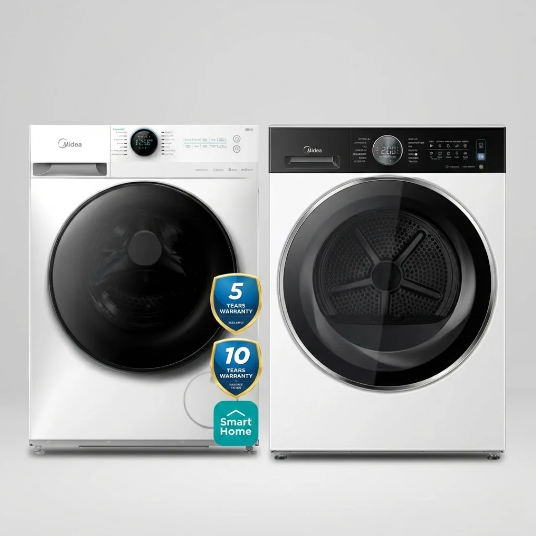 Set Lavatrice MIDEA 10 KG MF200W100WB/W-HR 1400 RPM A + Tharese Rrobash MIDEA 10 KG MD210H100BW/W-HR Heat Pump WiFi