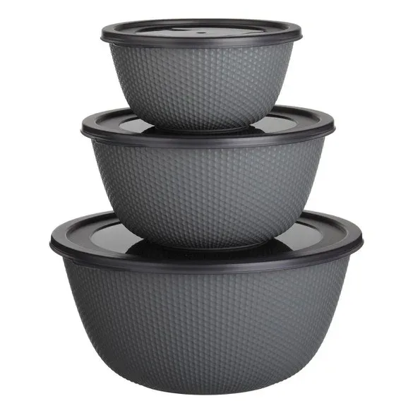 Set me tasa gri të rrumbullakëta me kapakë (0.5lt-1lt-2lt) - 3 copë