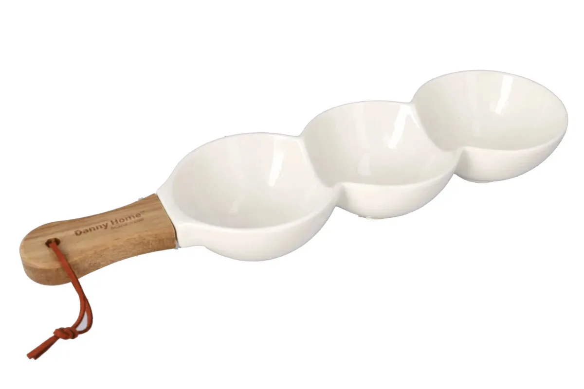 Set Servirjeje me Tasa Qeramike & Dorezë Bambuje