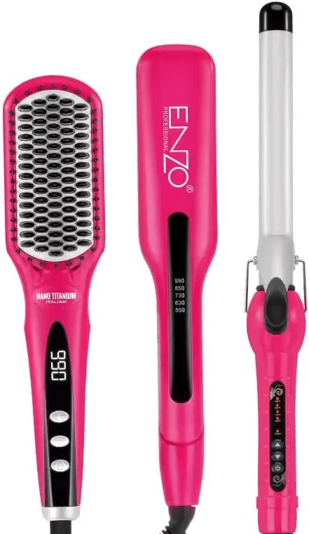 Set Stilimi Flokësh ENZO EN-3955W 3-në-1 Platinum Ceramic (Pink)