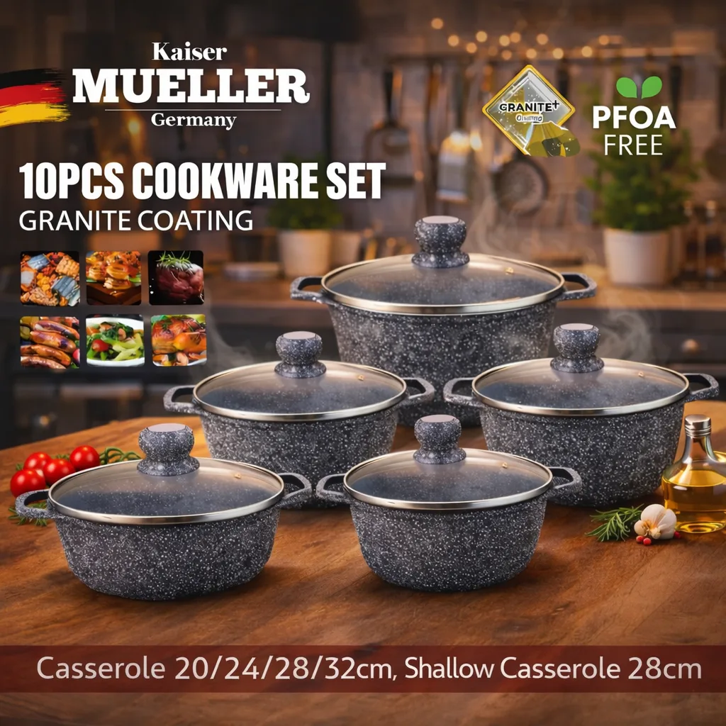 Set tenxheresh Mueller Premium 10Pcs veshje guri me kapakë xhami
