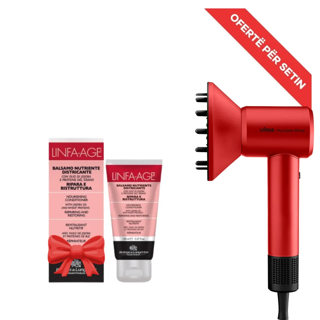 Set Tharëse Flokësh UFESA Pro Iconic Shine BLDC 1600W + Kondicioner Bottega di LungaVita Linfa Age Dhuratë