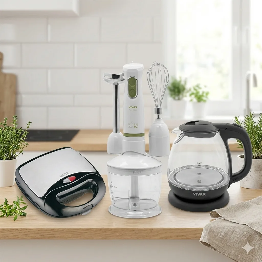 Set Toster VIVAX HOME TS-7501 BLS 750W + Blender Dore VIVAX HBS-400WG 400W + Ibrik Elektrik VIVAX WH-100G 1.0L