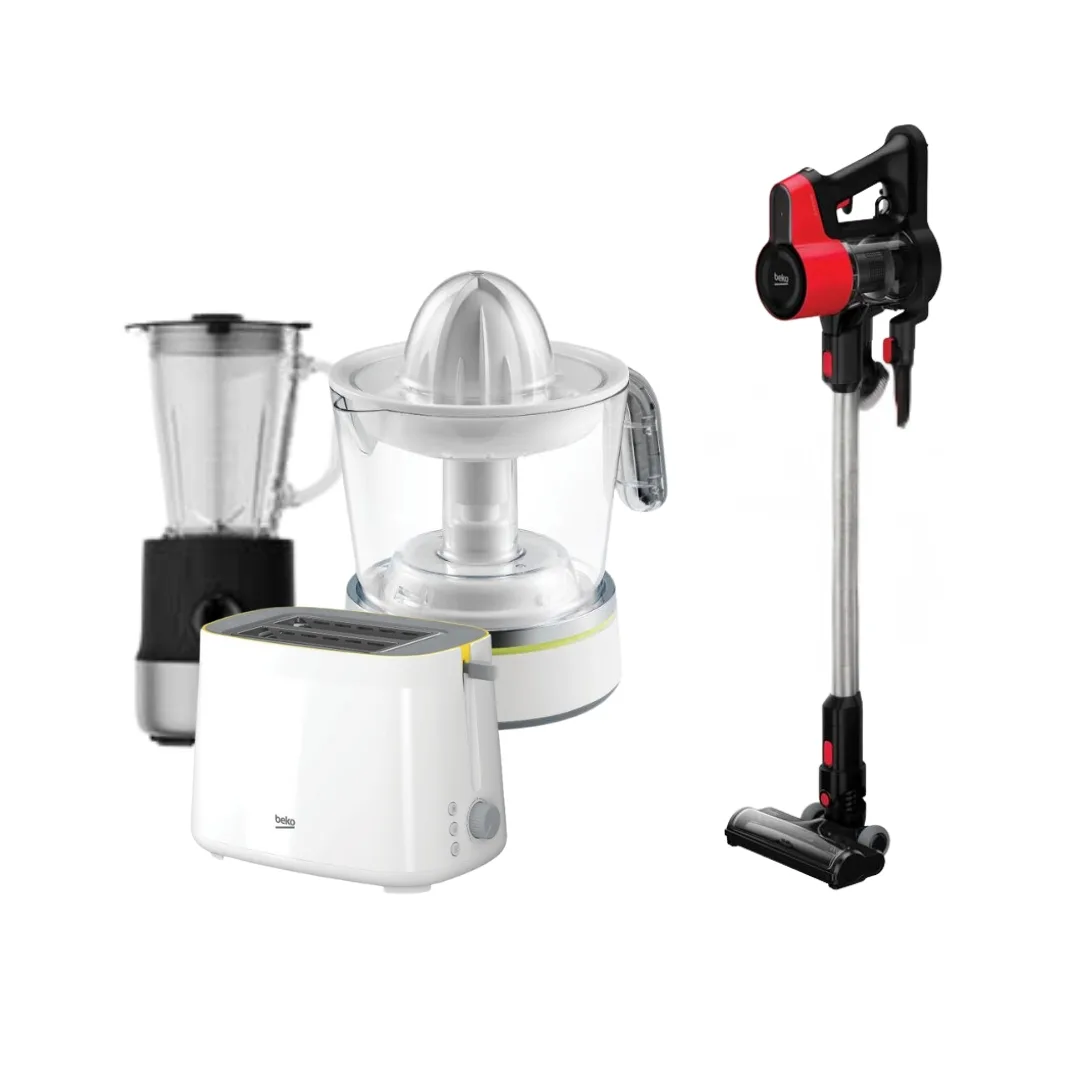 Seti Beko: Blender TBN 81808 BX 800W + Shtrydhëse CJB5103W 40W + Thekëse Buke TAM 4220 W + Fshesë Vertikale VRT 50121 VR Dhuratë