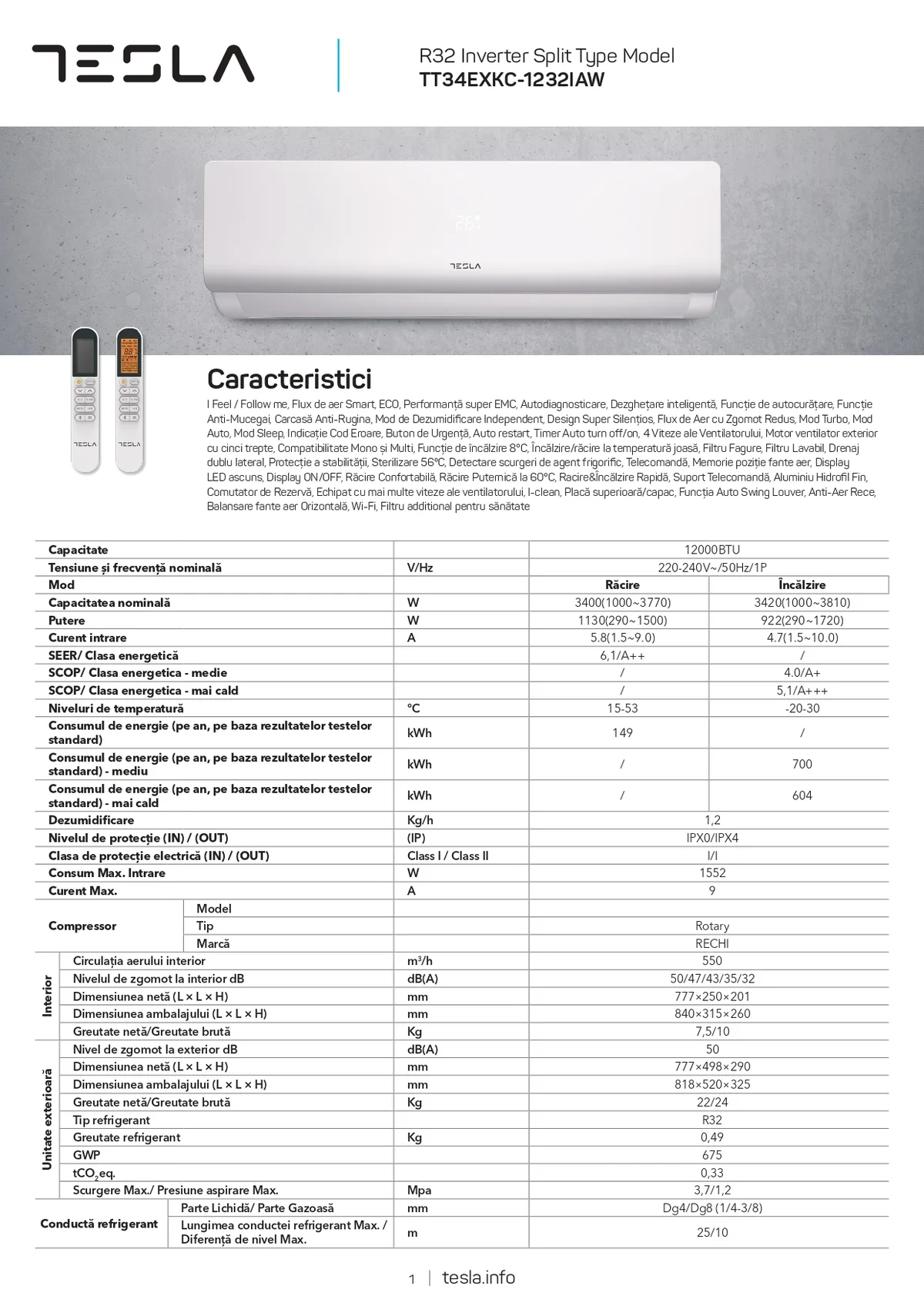 Aer conditionat Tesla Select TT34EXKC-1232IAW .12.000 btu , Wifi Inclus