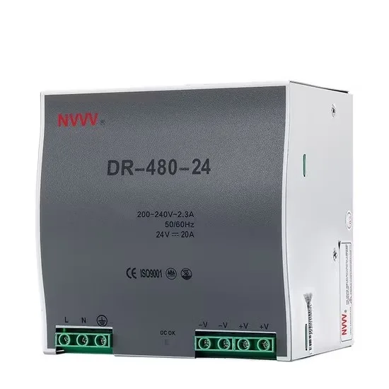 Trafo 24V DC DR-480W 20A për montim në shina