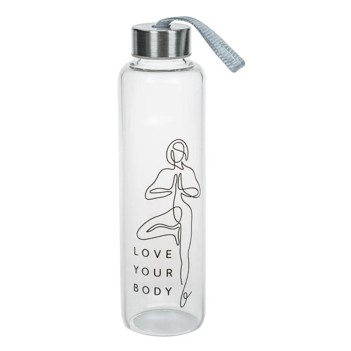 Shishe uji prej qelqi për vajza me mbajtëse 500 ml, me mbishkrimin "LOVE YOUR BODY"